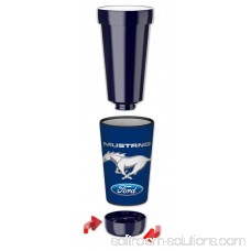 Mugzie 16-Ounce Tumbler Drink Cup with Removable Insulated Wetsuit Cover - Ford Mustang - White Pony (blue)